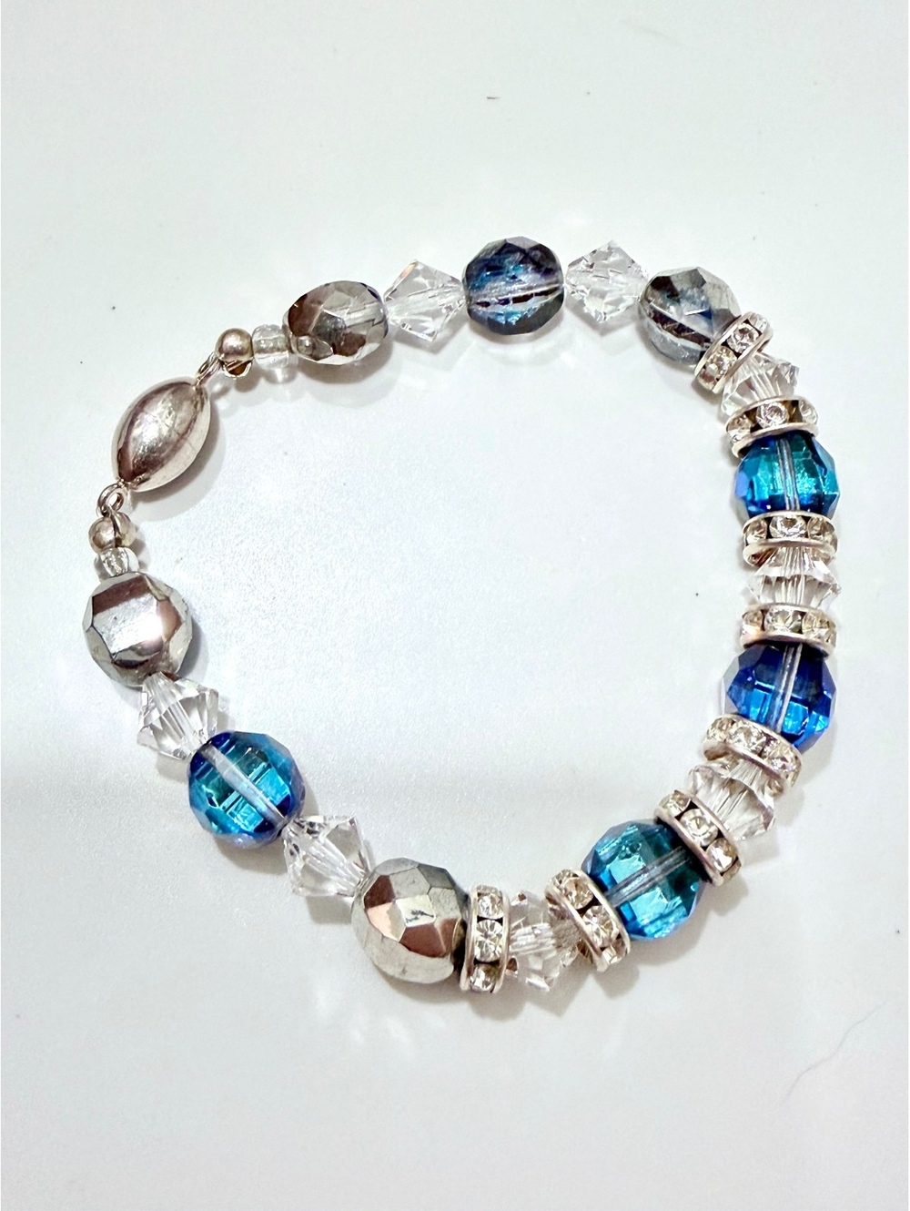 Blue AB Crystal Rhinestone Beaded Bracelet Faceted Glass